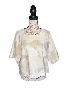 NWT DKNY PURE Linen Blend Natural Multi Brushstroke Boxy Drop Shoulder Top XL